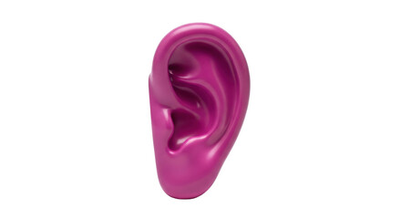 Isolated pink human ear, anatomical model or plastic toy part, earphone attachment concept