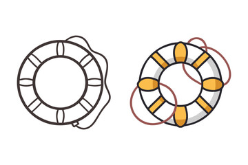 Two life preservers shown in outline and filled color styles