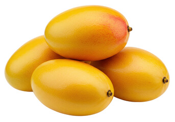 Isolated pile of fresh ripe yellow mango fruits, a tropical and exotic fruit, healthy treat