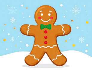 Cheerful Gingerbread Man in Snowy Winter Scene