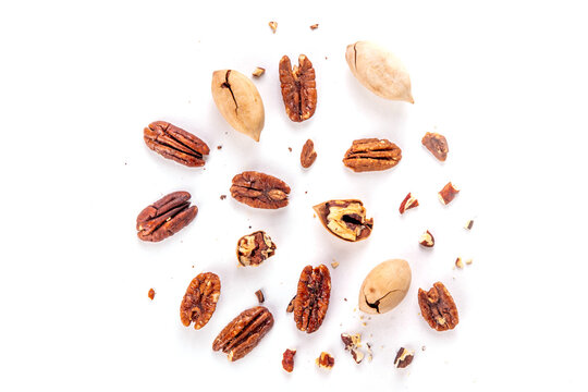 Pecans, peeled and shelled, whole and crushed
