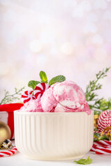 Festive Christmas holiday candy cane peppermint ice cream