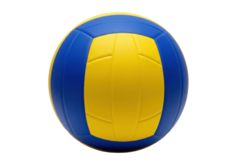 Isolated volleyball ball with yellow and blue sections for indoor or outdoor sports use
