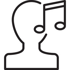 Outline Of Human Head Silhouette With Musical Notes Floating Out Symbolizing Music Appreciation And Auditory Perception On A Transparent Background Minimalist Icon