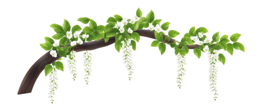 PNG Hanging vines white flowers leaf illustration green. - Powered by Adobe