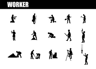 Silhouette illustration set of construction workers performing various tasks. people activity.