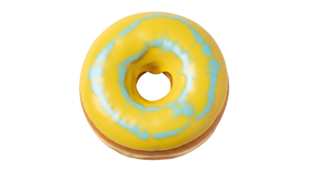 Isolated donut with yellow icing and blue glaze, tempting sugary treat, sweet snack