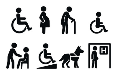 Accessible icons: disability, pregnancy, elderly, assistance, service dog, hospital