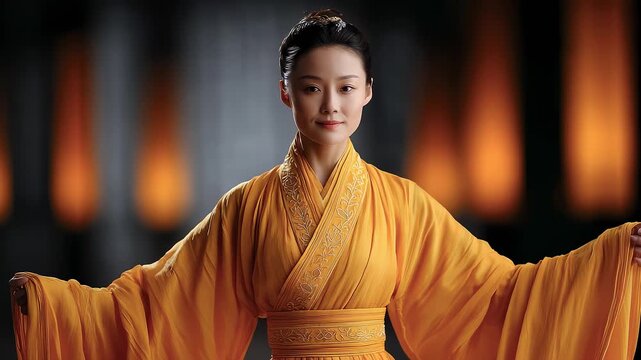 Hanfu Woman Gracefully Stretches Showing Eastern Charm