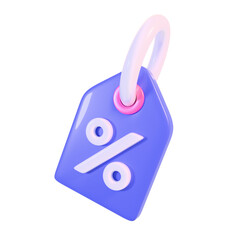 Cute 3D price tag label with percentage icon