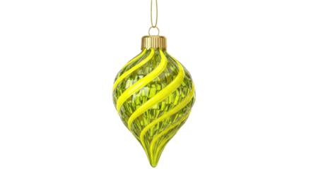 Isolated yellow Christmas ornament with spiral design, holiday season, festive decoration