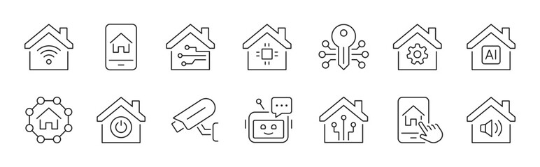 Smart home thin line icons set. Editable stroke. Vector