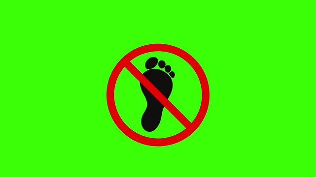 a flat-style vector icon of a black human footprint silhouette inside a red prohibition circle and diagonal slash, no background, using only black and red colors.