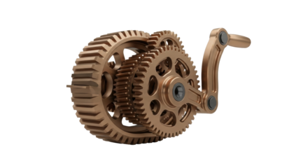 Isolated gears and lever mechanism, steampunk concept, mechanical power, intricate design