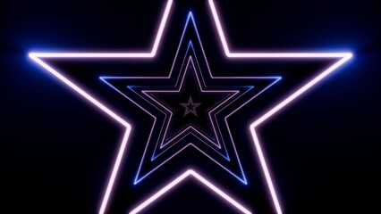 Abstract neon star tunnel glowing on dark background