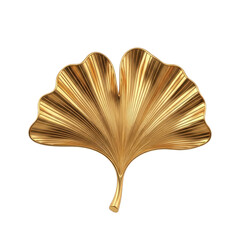 Golden Ginkgo Leaf with Textured Veins isolated on a transparent background metallic