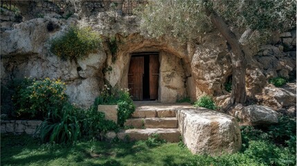 Naklejka premium Garden Tomb Jerusalem. A Historic Burial Site in Israel with Resurrection Entrance