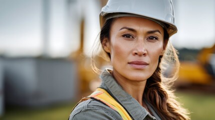 Construction worker portrait job site professional image outdoor close-up empowering women in trades