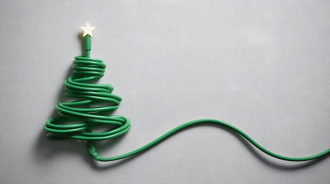 Creative Christmas tree made from green electric cable with star shining brightly, perfect for modern holiday greetings and eco-friendly marketing campaigns