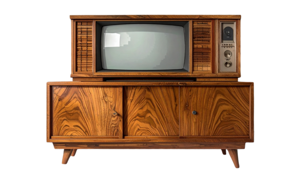 Vintage Wooden Television with Frame, Transparent Background PNG