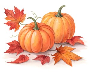 Naklejka premium pumpkin and autumn leaves