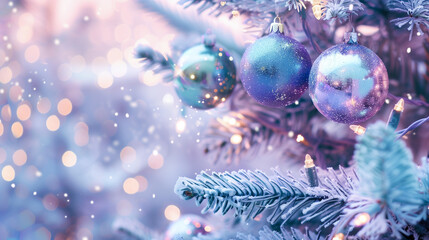 A softly glowing purple Christmas tree, decorated with bokeh lights, creating a magical holiday atmosphere.
