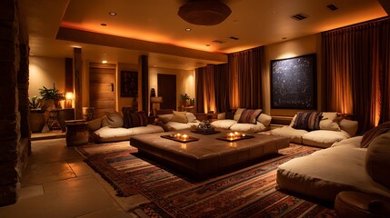 Modern luxury living room with Hotel bed and unique wall and sofa 