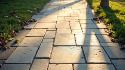 Stone Path in Sunlight with Tree Shadows.