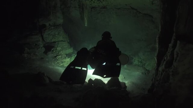 A haunting underwater the experience of descending into the halocline of Cenote Angelita.