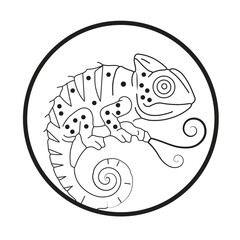Chameleon line art design simple black and white outline reptile creative art silhouette