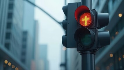 Traffic light with a cross symbol.