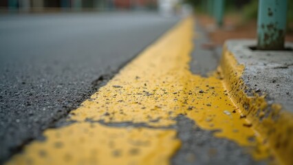Yellow Line on Asphalt Road Surface.