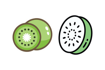 Fototapeta premium Cartoon illustration of two kiwi fruits one whole and one sliced