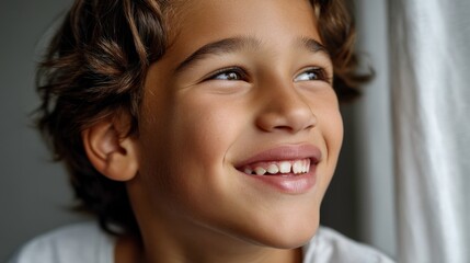 Joyful child smiling in a cozy indoor setting portrait photography natural light emotion happiness