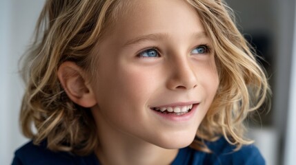 Joyful child smiling home setting portrait photography indoor environment natural light happiness concept
