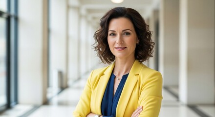Portrait of successful business woman inside office, standing with arms crossed