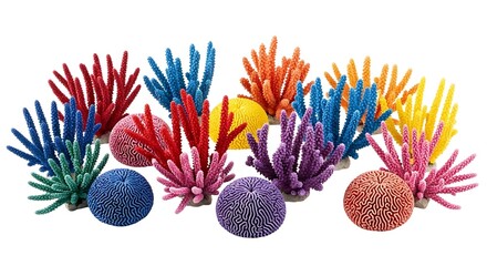 Vibrant multicolored coral reef specimens showcasing diverse aquatic life and underwater natural beauty
