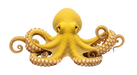 Detailed yellow octopus with tentacles spread wide facing forward realistic ocean creature