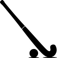 Field hockey silhouette. This image shows a black silhouette of a field hockey stick and ball, capturing the essence of the sport and its essential equipment. Vector clipart illustration design.