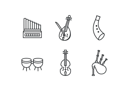 simple outline stroke icon isolated on white background portative organ rebec gemshorn nakers drums vielle bagpipe