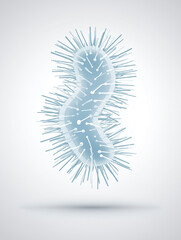 Abstract 3D illustration of a wavy bacterium, virus, or microbe on a light background.