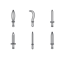 simple outline stroke icon isolated on white background Arms Museum Mycenaean leaf blade sword Arms Museum Assyrian iron sickle sword Arms Museum Etruscan bronze spatha Arms Museum Chinese