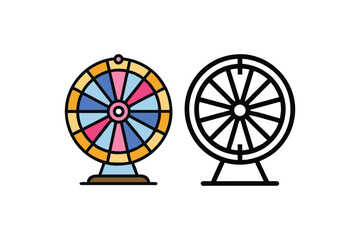 Obraz premium Colorful and outlined wheel icons representing games prizes and entertainment