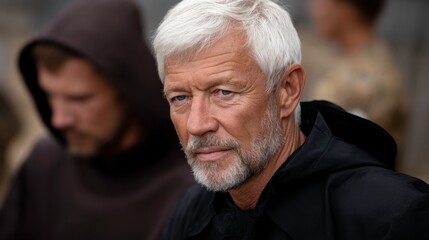 Historical reenactment of medieval life outdoor setting portrait photography natural light close-up human emotion