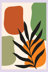Boho Abstract Minimalist Wall Art with Geometric Shapes and Botanical Leaf