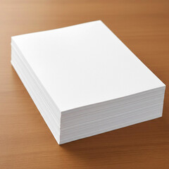 Stack of blank white paper sheets placed on a wooden surface ready for printing or crafting