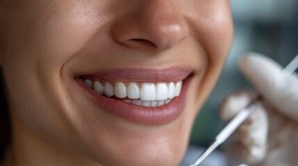 Dental checkup smiling patient at clinic with oral health focus in bright environment close-up view