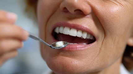 Eating healthy woman enjoying nutritious food kitchen close-up wellness positive vibe
