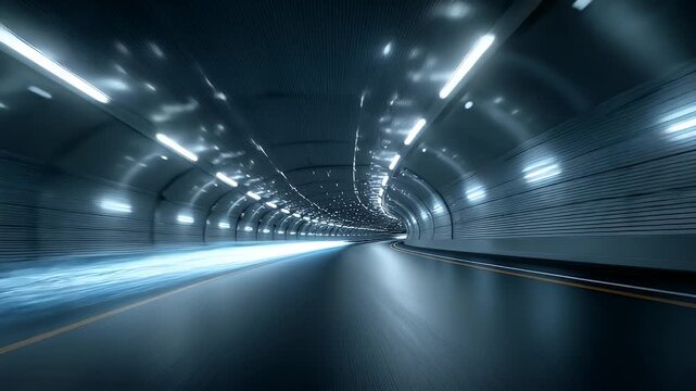 Futuristic city highway with glowing light trails