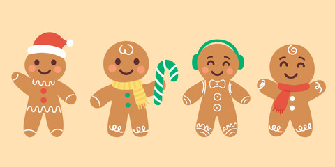 Christmas gingerbread man cookie set with festive holiday decorations